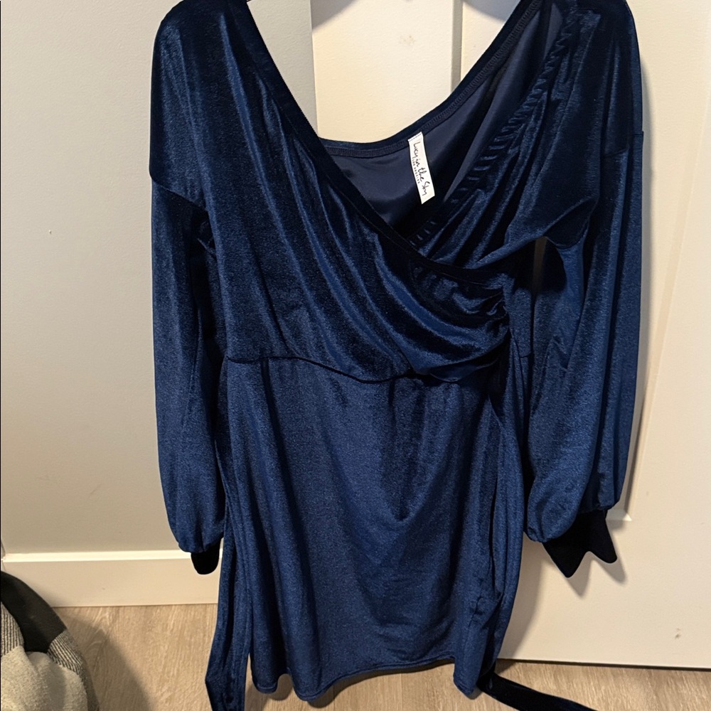 Navy Blue Draped Cowl Neck cocktail dress